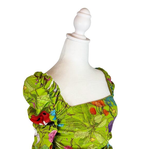 ALIÉTTE Floral Ruched Mini Dress 4 Green NEW - Picture 5 of 11